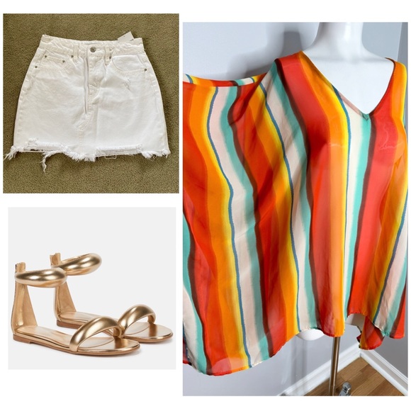 PALMS AWAY COLORFUL STRIPE SHEER TOP/ PRELOVED  SIZE MEDIUM - Picture 1 of 5